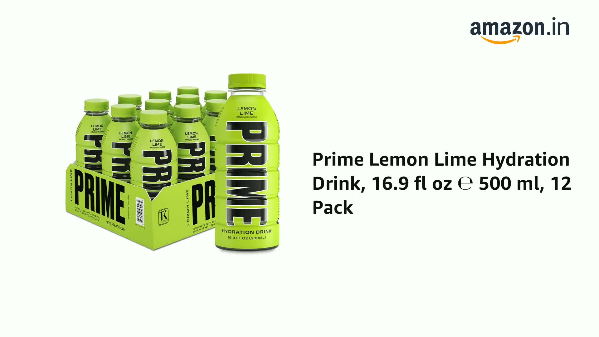 PRIME HYDRATION Lemon Lime Hydration Drink, 16.9 Fl oz / 500 Ml