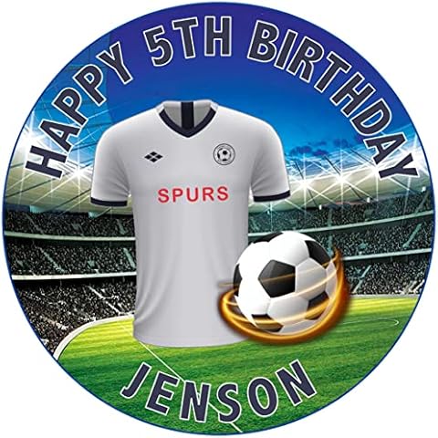 PP - Tottenham Football Colours Personalised Name Age Happy Birthday 8 inch Round Easy-Peel PRE-Cut Edible Icing Cake Topper Decoration Cover