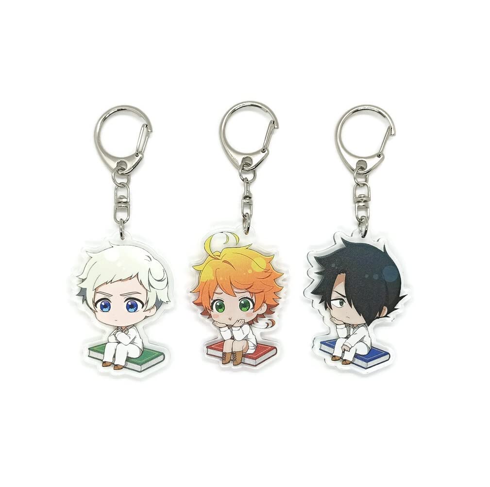 Set of 3 Promised Neverland Acrylic Keychain Emma, Norman, Ray v3, Multicolored, Pendant Height: 2 inches