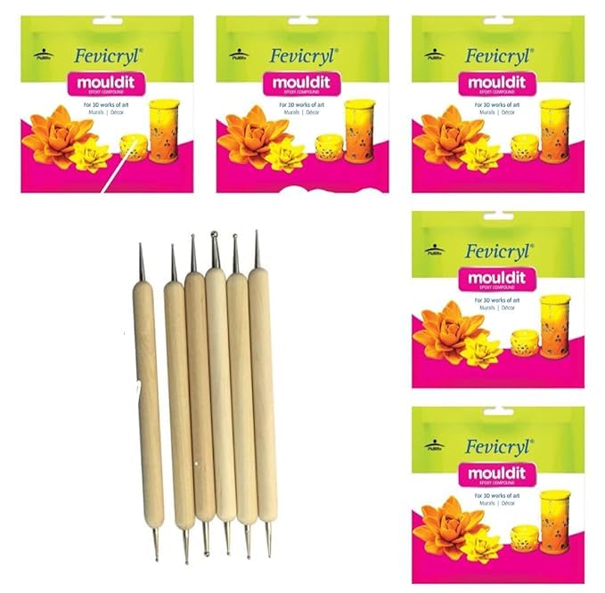 Fevicryl Mouldit/Shilpkar Clay (5 Packets of 50 gm Each) + Dotting Tools/Clay Modelling Tools (Set of 5 Double Ended Tools) for DIY Art and Craft-image-44