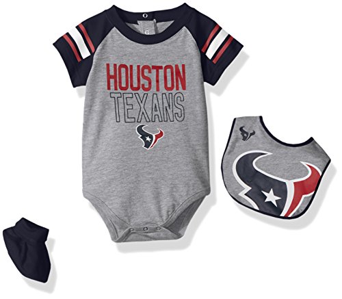 Outerstuff NFL Infant Blitz Onesie, Bib and Bootie Set-Heather Grey-24 Months, Houston Texans
