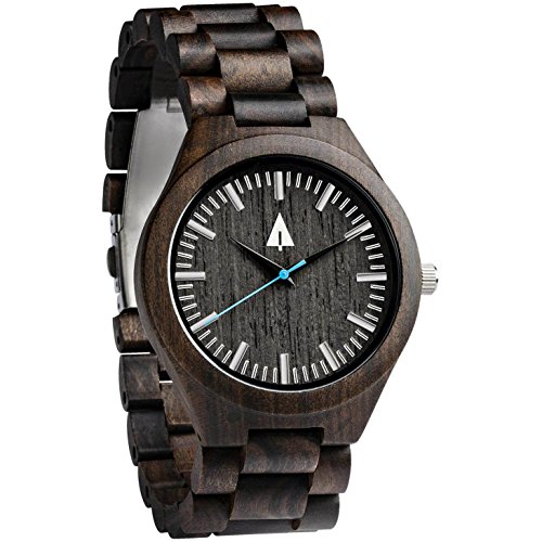 Treehut Black Ebony Wooden Watch for Men with Adjustable Band and Stainless Steel Clasp, Japanese Quartz Analog Watch, Made from Black Ebony Wood