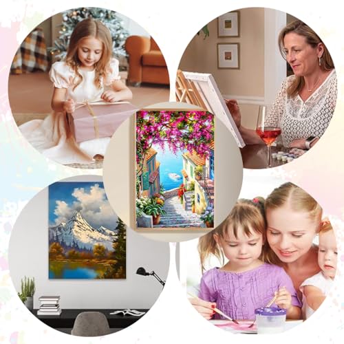 Image of HASTHIP Paint by Numbers Art Kit Mediterranean Dreamscape Acrylic Oil | Painting Kit Canvas Oil Painting Art Wall Decor Home Gift DIY Oil Paint Craft Kit with Tools, Pigments, No Frame, 16x20