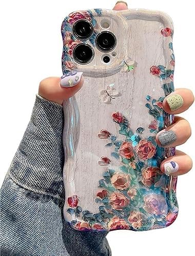 EYZUTAK Case for iPhone 11, Colorful Retro Oil Painting Flower Laser Beam Glossy Pattern Cute Curly Waves Border Exquisite Phone Cover Stylish Durable Soft TPU Protective Case for Girls Women - Green