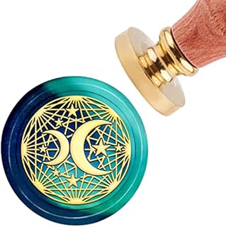 CRASPIRE Wax Seal Stamp Moon, 30mm Sealing Stamp Head Golden with Removable Wooden Handle for Wedding Birthday Invitations Cards Bottle Gift Business Thanks Christmas