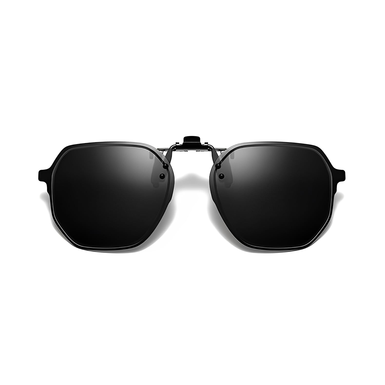 Schwarze unregelmäßige Polygon-Sonnenbrille zum Anklippen – polarisiert, blaues Licht blockierend & UV400, blendfrei für Fahren/Outdoor/Digital-Gebrauch, Schwarz