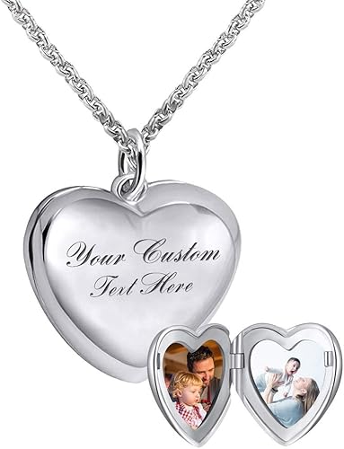 Collar personalizado de plata de ley 925 con forma de corazón con foto para siempre en mi corazón, para añadir el texto que contiene fotos para