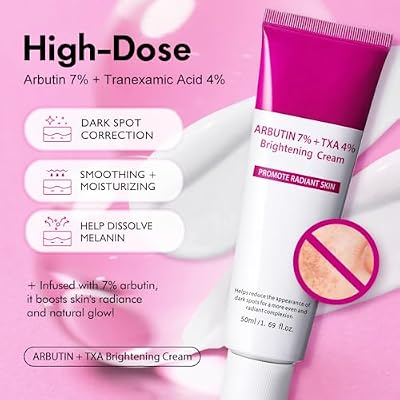 Dark Spot Correcting Face Cream with 7% Arbutin & 4% Tranexamic Acid, Hydrating Formula with Niacinamide & Hyaluronic Acid, Helps Improve Uneven Skin Tone, 1.69 Oz