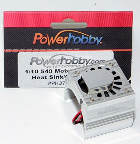 Powerhobby Aluminum Motor Heatsink Cooling Fan For 1/10 540 / 550 Size Motor Silver Fits : Castle Creations Assosicated Hpi Axial Duratrax Vatterra ECX RC4WD Traxxas Tamiya Arrma