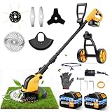 Cordless Strimmer, 12" Brushless Electric Garden Strimmers with 2×3.0 Ah Batteries and Charger, 4 in 1 Lightweight Lawn Strimmer Cordless with Detachable wheels for Lawn Mowing,Edging,Garden