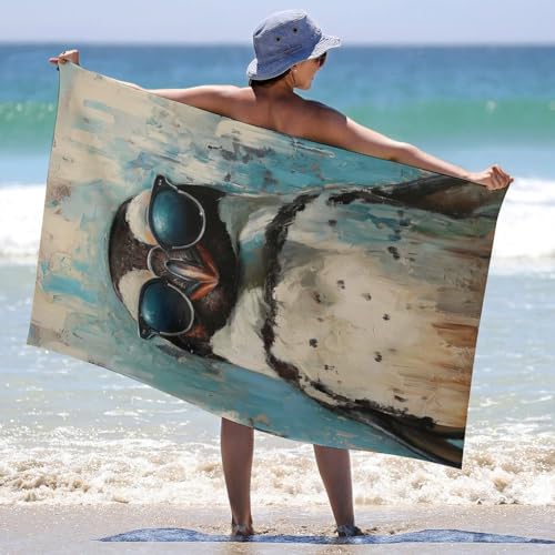 Serviette de plage absorbante imprimé pingouin grand format 130 x 80 cm - 6