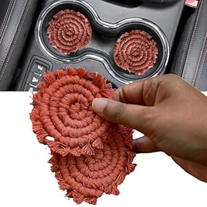 Cotton Car Coasters 2pc Car Cup Coasters Cute car Accessories for Women TIK tok Must Haves 2024 car Coasters for Cup Holders (Cafe Latte)