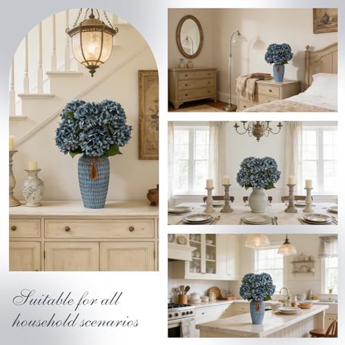 Wenhuidr 6PCS 21 Inch Lifelike Artificial Silk Hydrangea Flowers, Large Fake Hydrangea Flowers Bouquet with Stems, Full Faux Hydrangea for Home Decor Wedding Table Party Office Decor(Dusty Blue) - 4