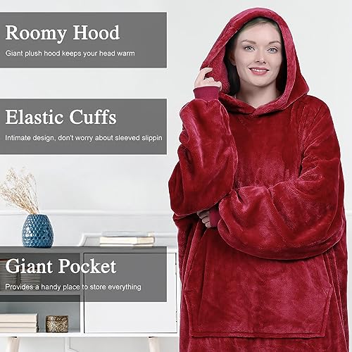 Kpblis YHJSB6385 Wearable Blanket Hoodie For Women And Men, Oversized Wearable Hoody Blanket Sweatshirt, Warm And Cozy Giant Wearable Fleece Blanket With Sleeves And Giant Pocket For Adults And Kids, Red thumb #4
