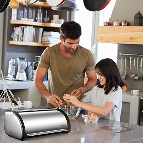 Enloy Bread Box For Kitchen Counter, Stainless Steel Roll Top Bread Bin, Sliver Bread Storage Holder With Lid, Large Capacity Bread Keeper, 17 X 11 X 7 Inches #TOP2