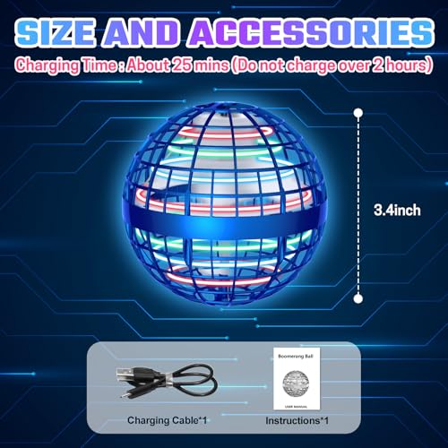 Skicare 2025 Hover Ball Flying Orb mit LED Licht, Magische Spinnerin Drohne für Kinder Boomerang Flugzeuge Spielzeug Geschenke für Jungen Mädchen Indoor Outdoor Fidget UFO (Blau)