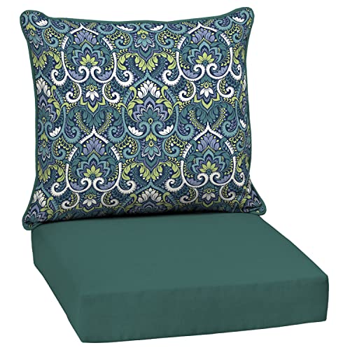 Image of Arden Deep Seat Outdoor Chair Cushion Set, 24 in x 24 in, Weather-Proof, Rain-Proof, Fade Resistant Patio Cushion Set for Chair, Sofa, and Couch Sapphire Aurora Blue Damask