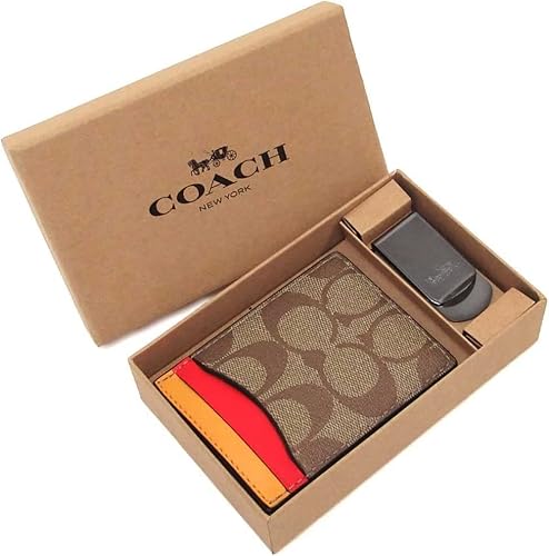 Coach Boxed 3 In 1 Card Case Gift Set In Colorblock Signature Canvas Style No. Ca004 (Khaki Multi) #TOP1