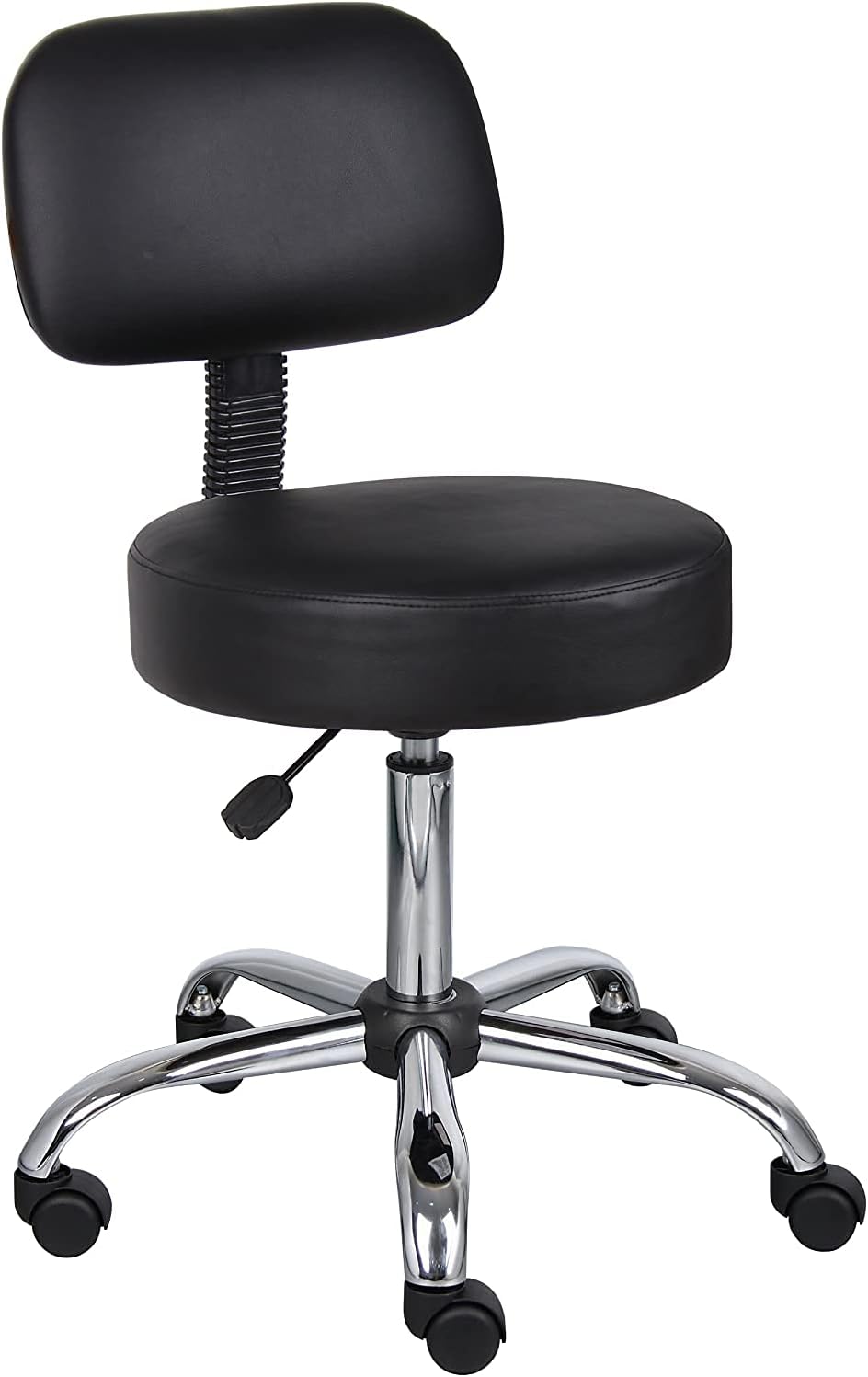 Crystal CreekRio Revolving Adjustable Stool with Wheels (with Back Cushion, Black, Faux Leather)