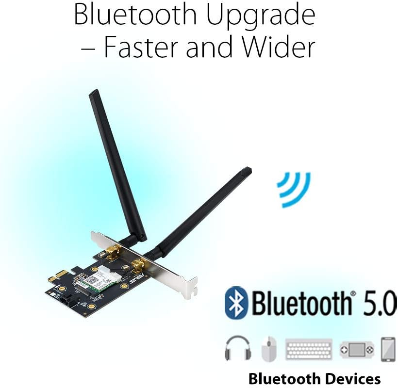 ASUS PCE-AX3000 WiFi 6 (802.11ax) Adapter with 2 External Antennas. Supporting 160MHz for Total Data Rate up to 3000Mbps, Bluetooth 5.0, WPA3 Network Security, OFDMA and MU-MIMO
