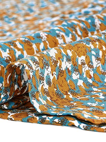 Allegra K Women's Mini Floral Dresses Fit and Flare Long Sleeve Camp Collar Button Down Shirt Dress Medium Blue