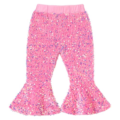 Toddler Baby Girls Fall Winter Xmas Pants Velvet Sparkly Sequins Bell Bottom Flare Pants