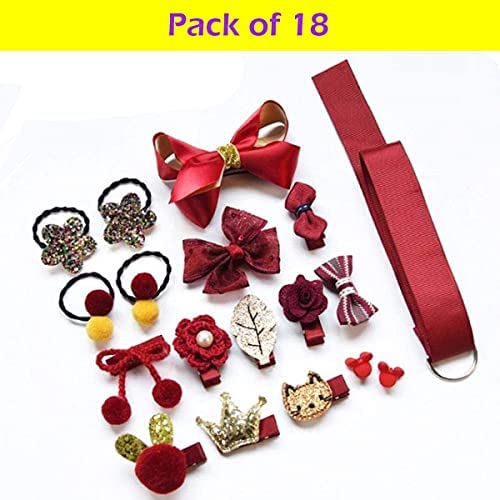 Image of Kashish's Fancy Head wear Accessories For Baby Girls Hair Clip Princess Hair Clip Cute Cartoon Clip, Headband, Schoolgirl, Baby Girl Toddler Set Gift Box Set of 18 Pieces
