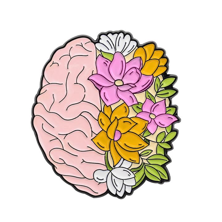 Image of Brain Blooming Flowers Coronal Enamel Brooch Pin for Medical Student Doctor Psychology Neurology