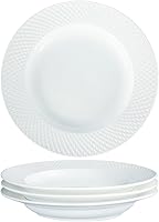 Vista 12 de Cuencos de sopa con borde de cerámica, 8.6 oz, Blanco, 11 pulgadas, Juego de 4 platos pequeños exquisitos para sopa, Platos para pasta con borde