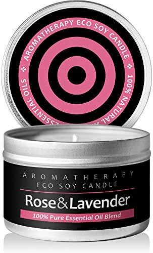 Scented Candles (Rose-Lavender) Soy Wax Aromatherapy Candle - Made in the USA with Pure Essential Oil and All Natural Ingredients. 50 Hours Burn Time in 8oz(225g) Tin *Rose-Lavender by I & Candle