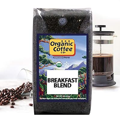 Organic Coffee Co. Breakfast Blend Whole Bean Coffee 2LB (32 Ounce) Medium Light Roast USDA Organic