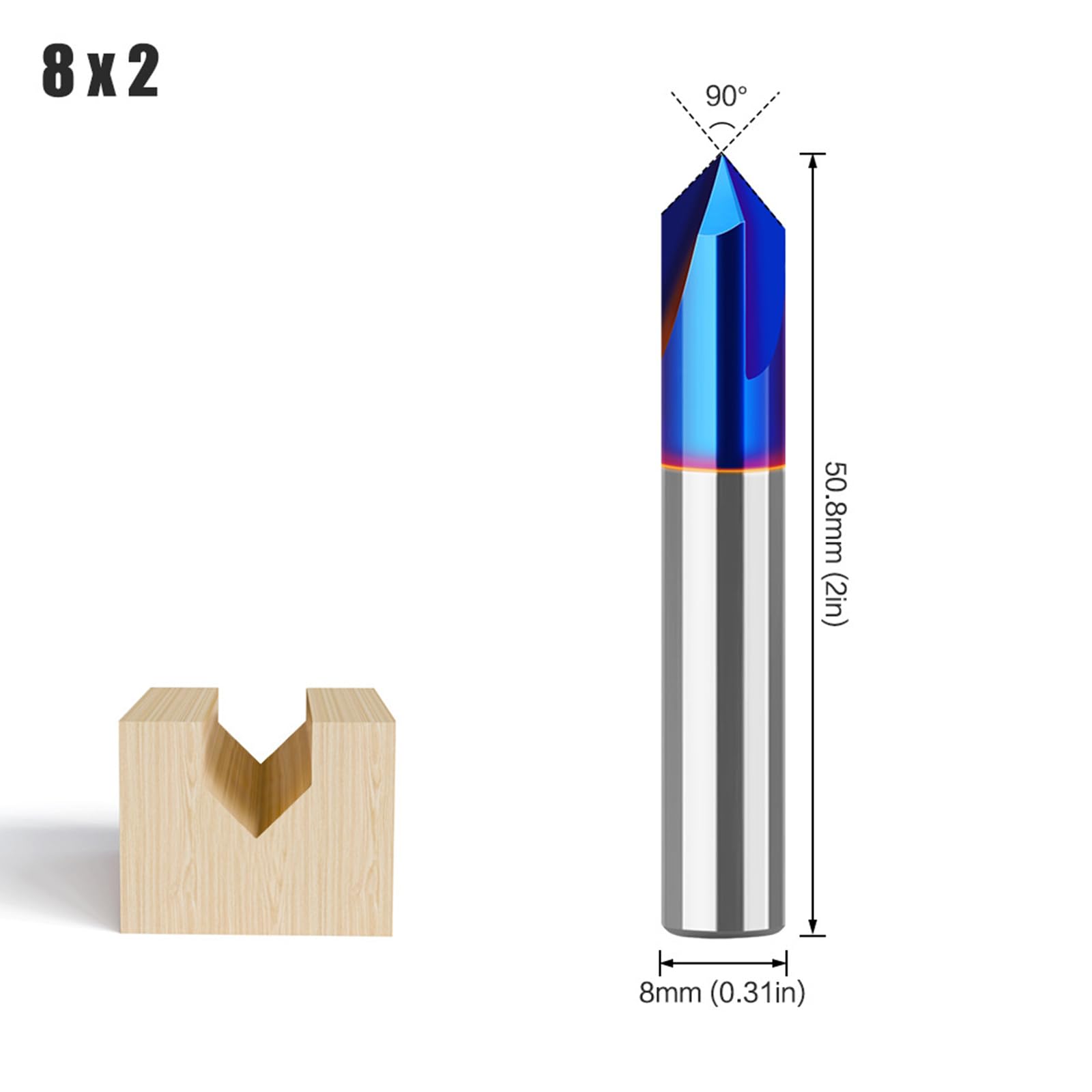 MACHSWON Milling Cutter Router Bit End V-type Double-Edged Router Cutter Slotting Carving Routing Bits 8mm Shank,90°V-shaped 8*2 Tungsten Carbide Tipped For Woodworking - Image 2
