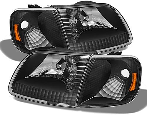 AKKON - For 1997-2003 Ford F150 F250 Light Duty Expedition Black Headlights + Black Corner Siganl Lights Pairs