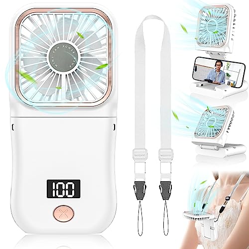 AJGJF Handheld Fan Rechargeable,Portable Fan Battery Operated with LED Display,Mini Small Hand Foldable Fans with Power Bank,4000mAh Travel Personal Fans,Makeup LashFan for Girls Women Kids