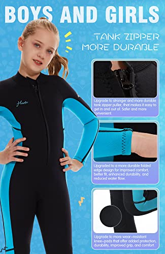 Hevto Wetsuits Kids And Youth 3Mm Neoprene Full Suits Surfing Swimming Diving Keep Warm Front Zip For Water Sports (K04-Blue, 8) #TOP4