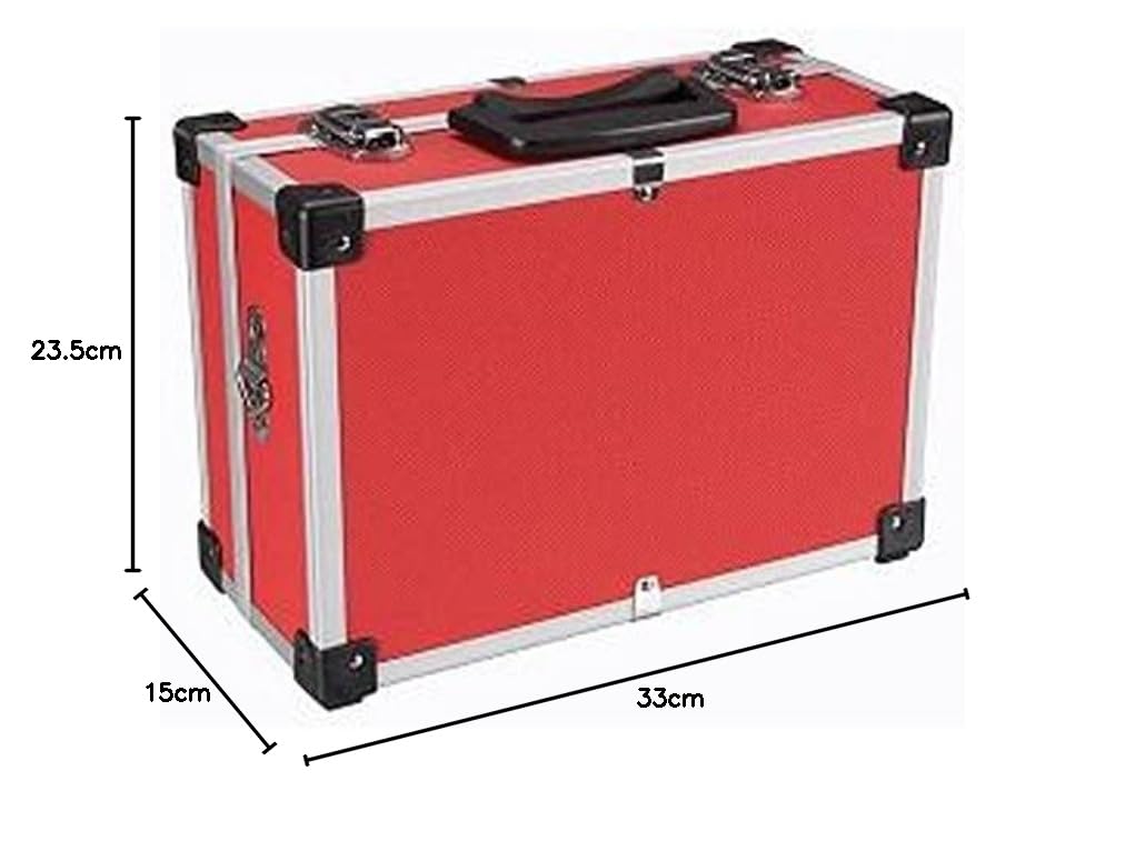 Perel Valigetta porta attrezzi in alluminio rosso 320 x 230 x 155 mm con serratura a chiave (2 chiavi) e tracolla, valigetta rigida di trasporto per utensili, laptop e fotocamera