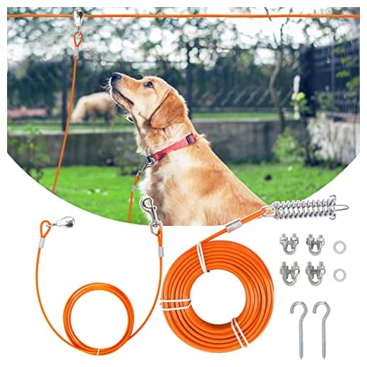 EXPAWLORER Dog Run Cable - Heavy Duty Dog Tie Out Cable, Dog Lead for Camping Yard, 75FT Steel Wire Rope with 10FT Runner up to 125lbs for Dogs, Pet Training Leash Set, Dog Chains for Outside