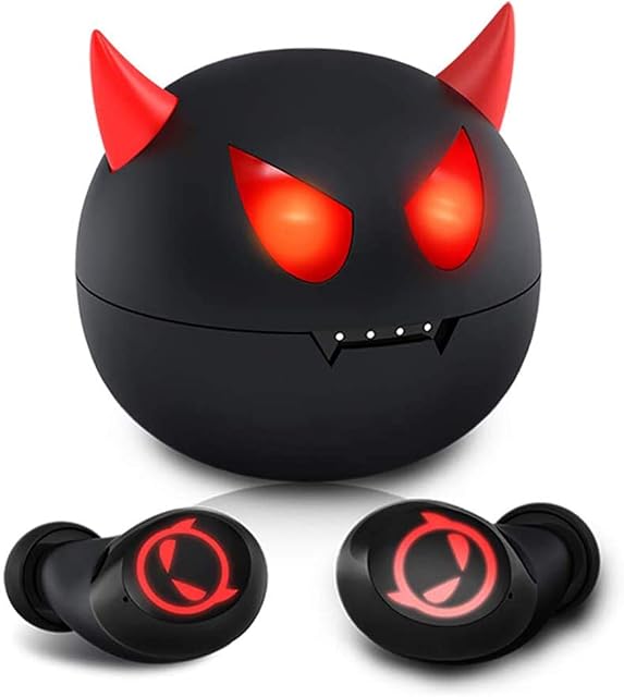 XZC Kids Wireless Earbuds Halloween Cute Little Devil Earphones for Kids Adult Noise Reduce Bluetooth 5.0 Waterproof Sport Stereo Headphones with Built-in Mic for iPhone/Android (Little Devil)