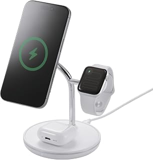 ELECOM 无线充电器 Magsafe 三合一 15W iPhone/Apple Watch/AirPods 【Made for MagSafe/Apple Watch 正规认证】 白色 EC-MS07WH