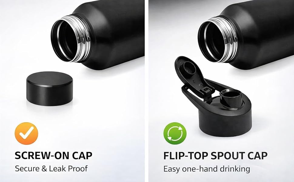 Image of KOTSUN 46mm Plastic Bottle Caps,Water Bottle Sipper Cap Flip top cap Compatible for All Size Bottle 1000 ml, 750 ml, 500 ml (Black) (PACK-3)