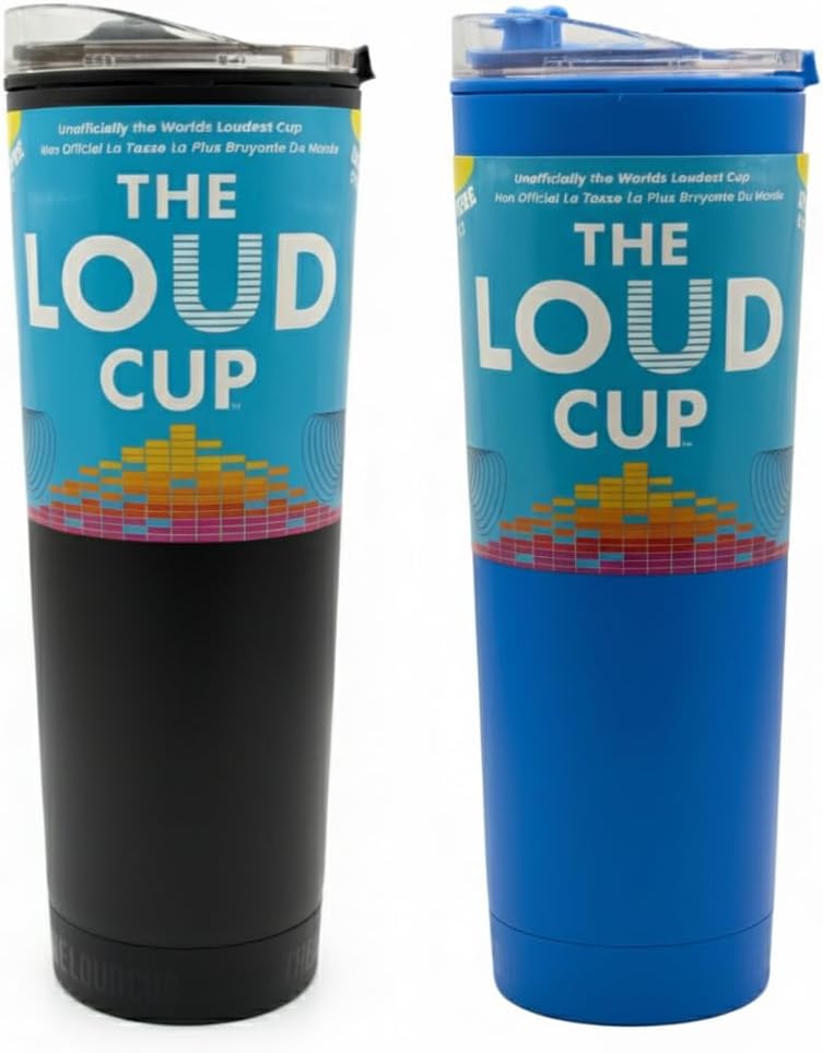 The LoudCup Reusable Water Bottle 2 Pack (Marlin Blue & Jet Black) – 2-in-1 Travel Tumbler & Noisemaker – BPA-Free, Blow Horn & Cup with Slide Lid – For Sports Events, Game Day & Tailgating
