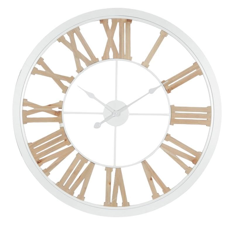 Horloge murale romaine en bois et métal de 80 cm au design contrasté noir et blanc