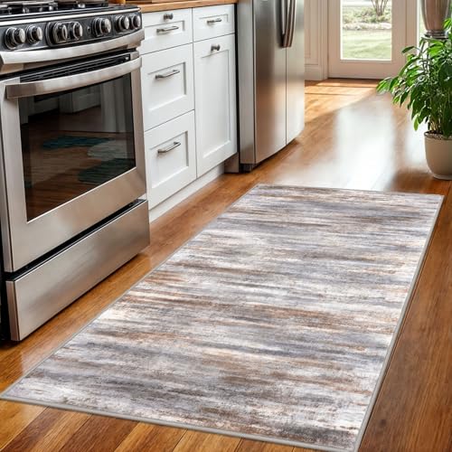 KOZYFLY Abstract Modern 3x5 Ft Area Rug in Grey Brown- Non-Slip and Machine Washable Indoor Rug, Versatile for Entryway, Kitchen, Living Room, Bedroom, Laundry or Nursery Door Mat by KOZYFLY - Used condition - Image 2