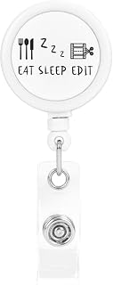 Eat Sleep Edit Retractable ID Badge Holder with Clip - Vertical Lanyard and Badge Reel with Key Ring for Name Card Holder Keychain