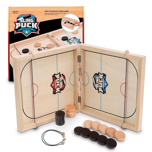 Fast Sling Puck Game 24 Inches Large Size - Super Winner Slingshot Puck Board Game - Sling It Shot 2 Player Hockey Table for Kids Teen and Adults - Christmas Indoor Family Tabletop Games