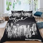 okoikfc New York Skyline Single Duvet Cover Set 135x200 cm 3D New York Single Bedding Sets 2 Piece Soft Brushed Microfiber Quilt Cover 135x200 cm and 1 Pillowcase 50x75 cm for Bedroom C-1822