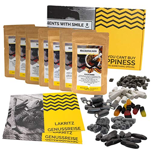 Lakritz Geschenk Set 7x60g | Geschenkidee für Lakritzliebhaber I echte Lakritze im Präsentkorb I Geschenkidee für Frauen Männer I Valentinstag Geschenk Idee Cover