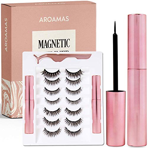 Magnetic Eyelashes and Eyeliner Set, Magnetic 6D Artificial False Eyelashes Kit 7 Pairs Magnetic Eyeliner and Lashes Kit