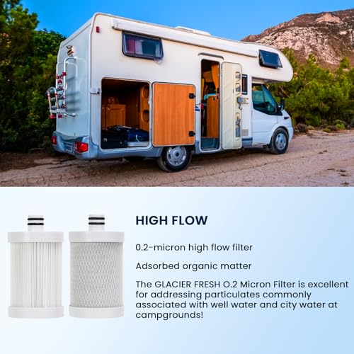 Image of GLACIER FRESH RV Water Filter 2 Pack, 0.2 Micron High Flow Filter, and Granular Activated Carbon inchTasty inch for RV Water Filter System, Reduces Sediment, Chlorine, Bad Taste and Odors