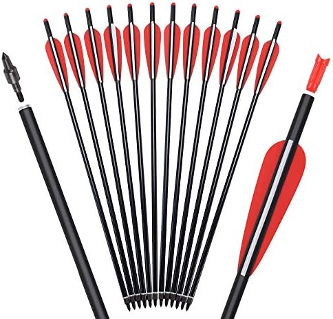 SZEO 16Inch Achery Crossbow Bolts Aluminum Arrows Moon Nock for Outdoor Hunting (Pack of 12)